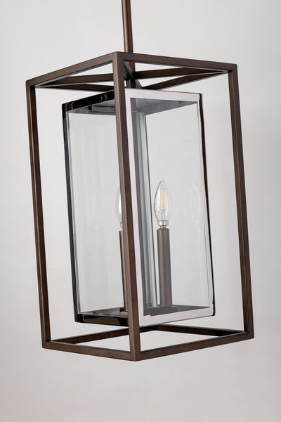 Steel Double Rectangular Frame with Clear Glass Shade Pendant