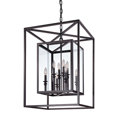 Steel Double Rectangular Frame with Clear Glass Shade Chandelier