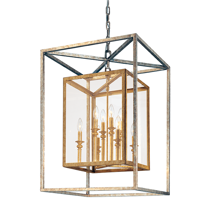 Steel Double Rectangular Frame with Clear Glass Shade Chandelier