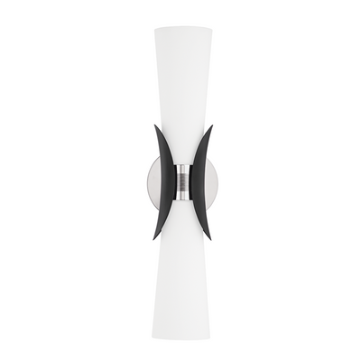 White Cylindrical Glass Shade Covered by Steel Frame Wall Sconce