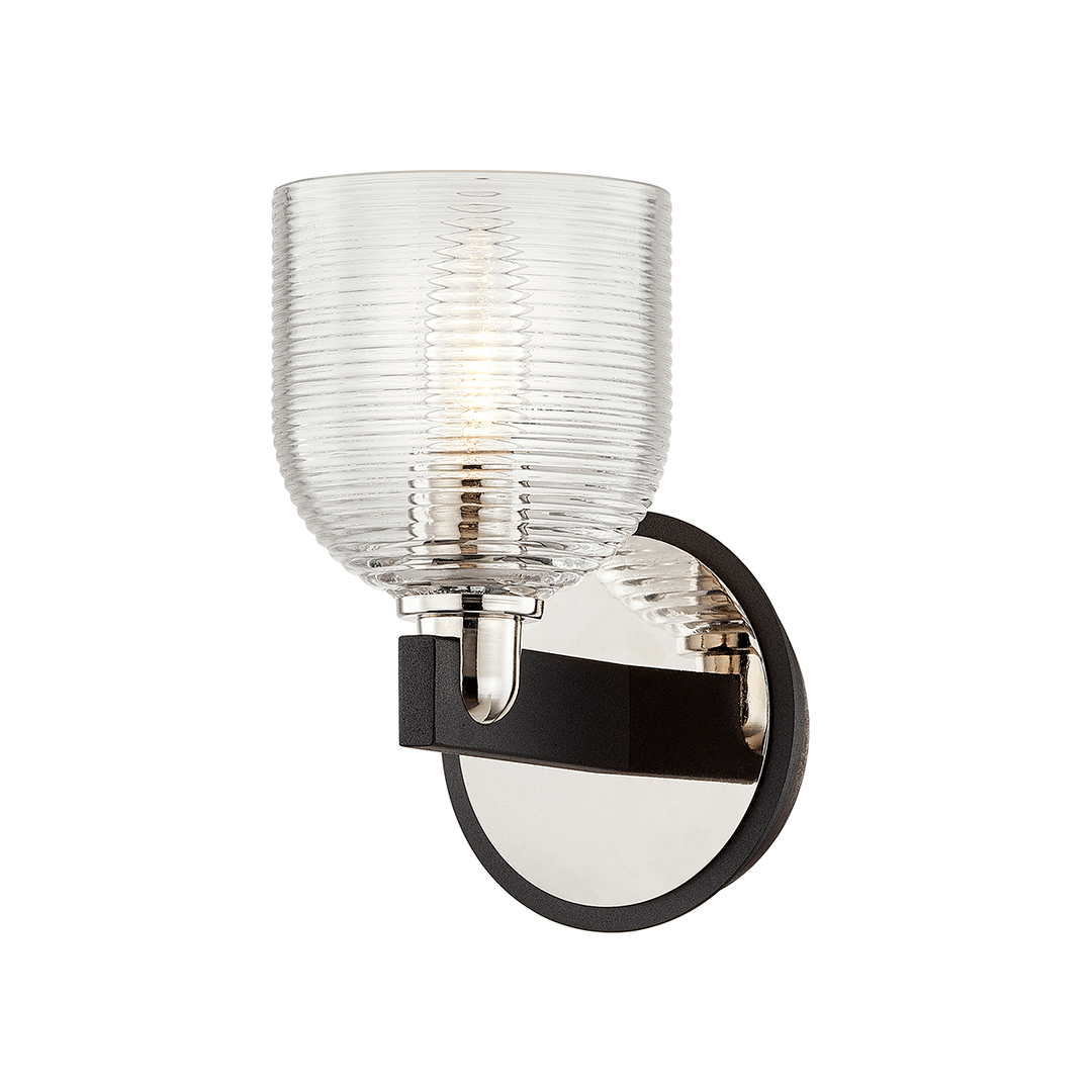 Carbide Black and Polished Nickel with Clear Ribbed Glass Shade Wall Sconce - LV LIGHTING