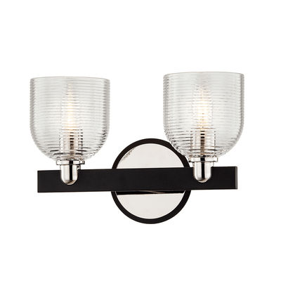 Carbide Black and Polished Nickel with Clear Ribbed Glass Shade Vanity Light - LV LIGHTING