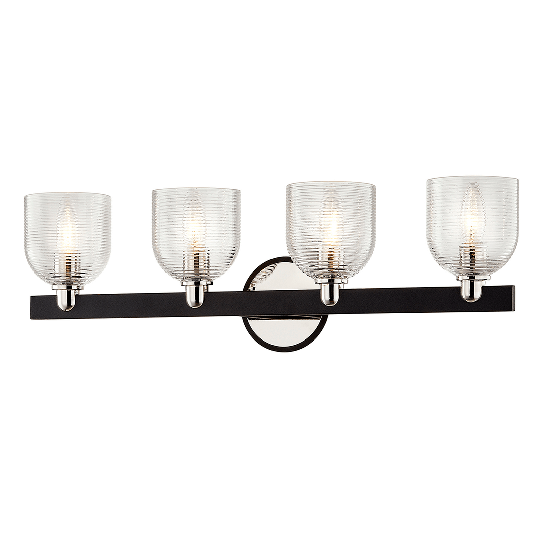 Carbide Black and Polished Nickel with Clear Ribbed Glass Shade Vanity Light - LV LIGHTING