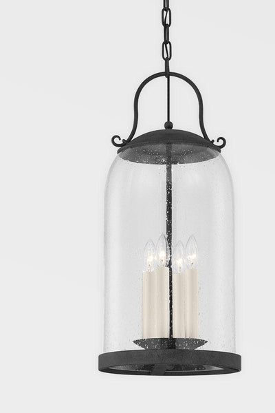 French Iron with Clear Seedy Glass Shade Outdoor Pendant - LV LIGHTING