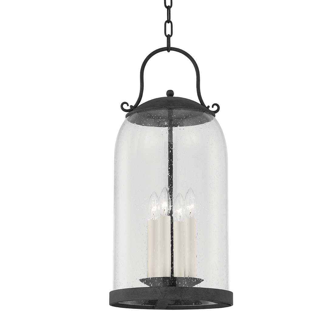 French Iron with Clear Seedy Glass Shade Outdoor Pendant - LV LIGHTING