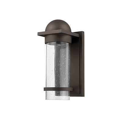 Textured Black with Cylindrical Clear Seedy Glass Shade Outdoor Wall Sconce