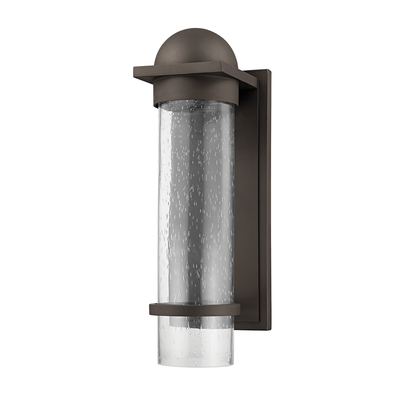 Textured Black with Cylindrical Clear Seedy Glass Shade Outdoor Wall Sconce