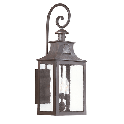 Old Bronze Curl Arm with Clear Seedy Glass Shade Outdoor Wall Sconce - LV LIGHTING