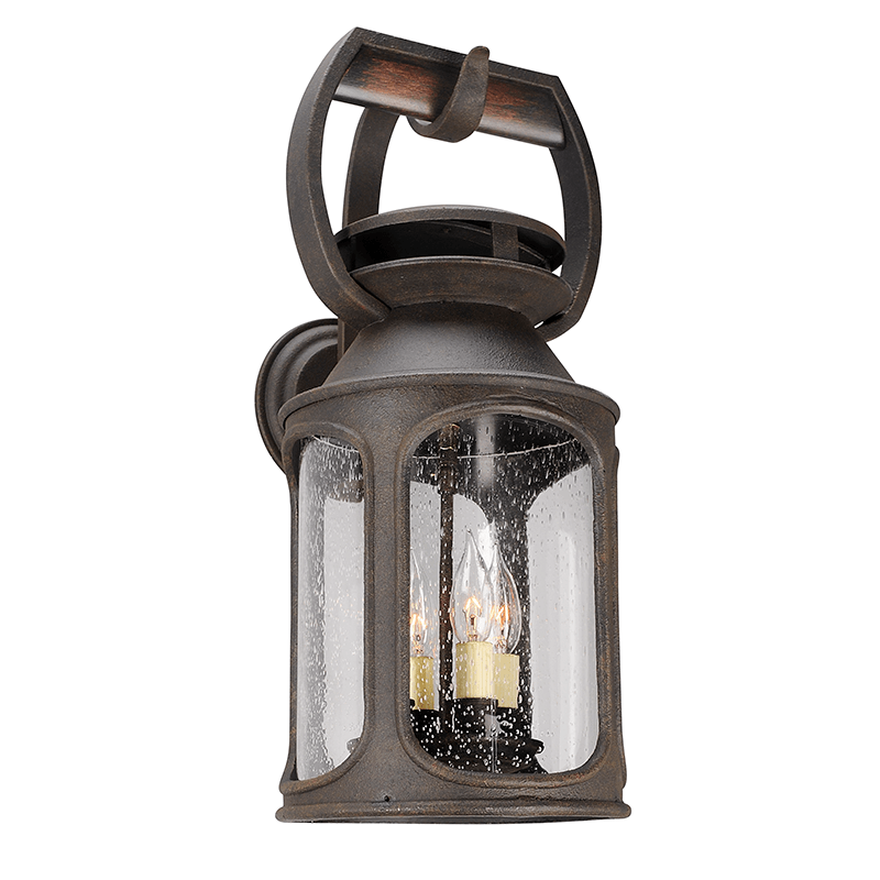Centennial Rust with Clear Seedy Glass Shade Outdoor Wall Sconce - LV LIGHTING