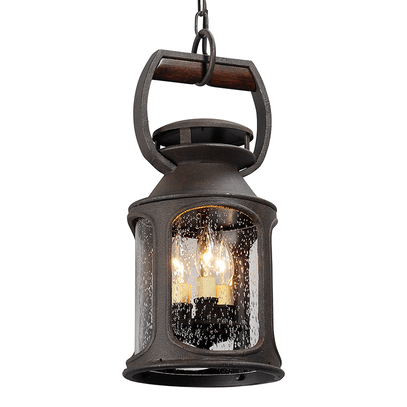 Centennial Rust with Clear Seedy Glass Shade Outdoor Pendant - LV LIGHTING