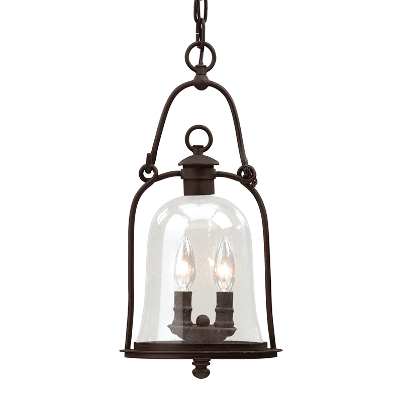 Natural Bronze with Clear Seedy Glass Shade Outdoor Pendant - LV LIGHTING