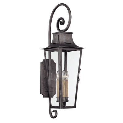 Aged Pewter Curl Arm with Clear Glass Shade Outdoor Outdoor Wall Sconce - LV LIGHTING
