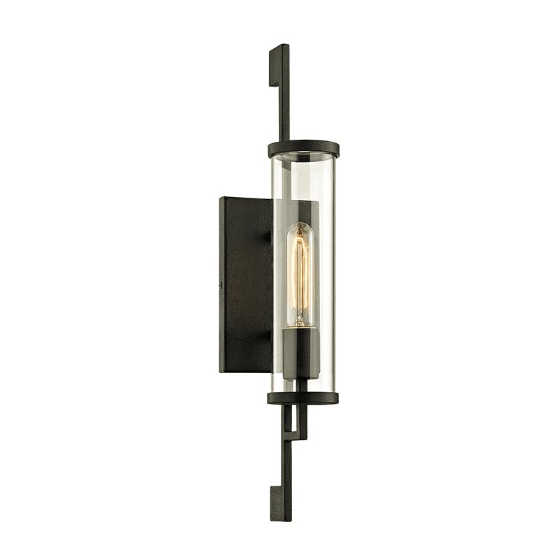 Forged Iron with Clear Cylindrical Glass Shade Outdoor Wall Sconce - LV LIGHTING