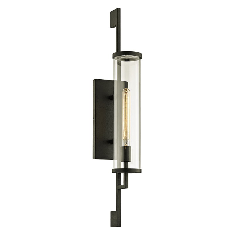 Forged Iron with Clear Cylindrical Glass Shade Outdoor Wall Sconce - LV LIGHTING