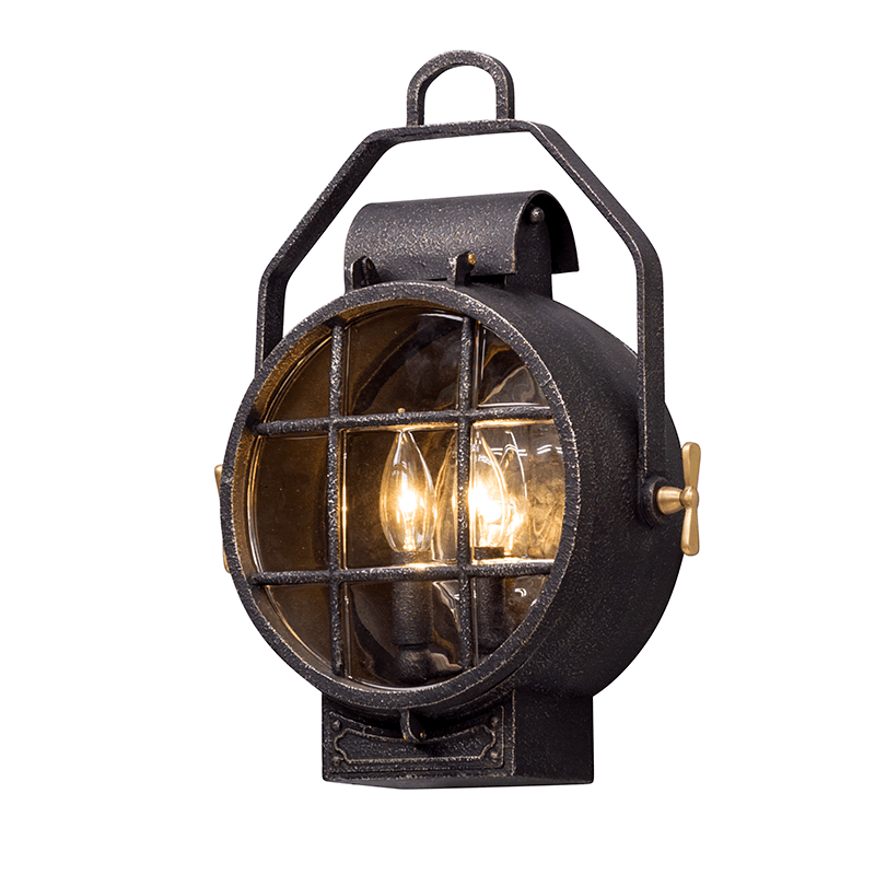 Aged Silver with Polished Brass Outdoor Wall Sconce - LV LIGHTING