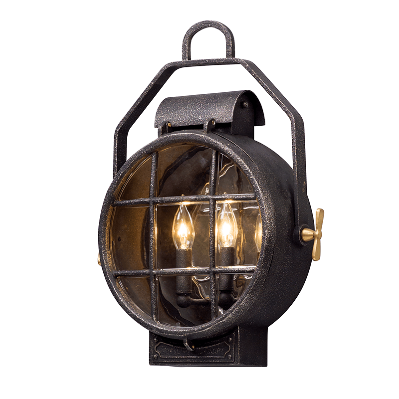 Aged Silver with Polished Brass Outdoor Wall Sconce - LV LIGHTING