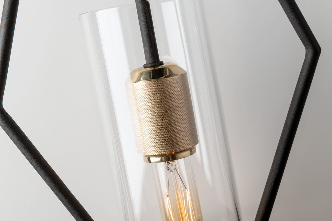 Steel Frame with Clear Cylindrical Glass Shade Wall Sconce