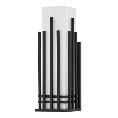 Textured Black Frame with Opal Shiny Glass Shade Outdoor Wall Sconce