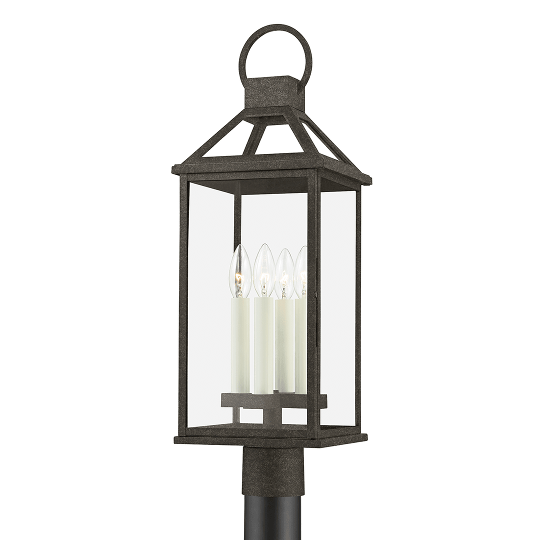 French Iron with Clear Glass Shade Outdoor Post Light - LV LIGHTING