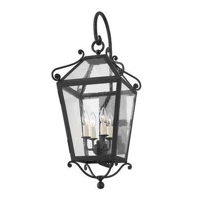 French Iron Frame with Clear Seedy Glass Shade Outdoor Wall Sconce - LV LIGHTING