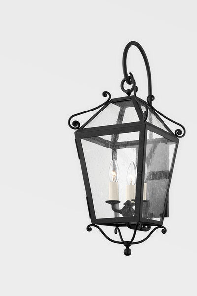 French Iron Frame with Clear Seedy Glass Shade Outdoor Wall Sconce - LV LIGHTING