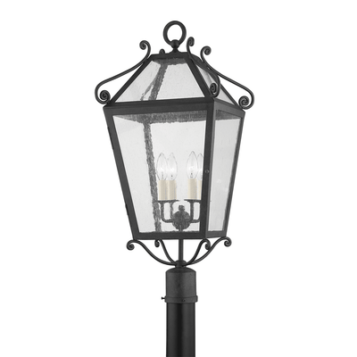 French Iron with Clear Seedy Glass Shade Outdoor Post Light - LV LIGHTING