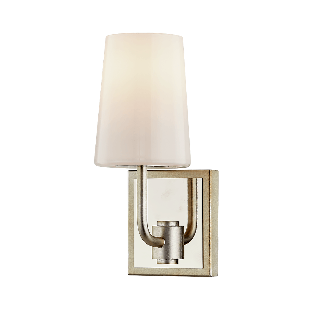 Silver Leaf and Polished Nickel with Opal White Glass Shade Wall Sconce - LV LIGHTING