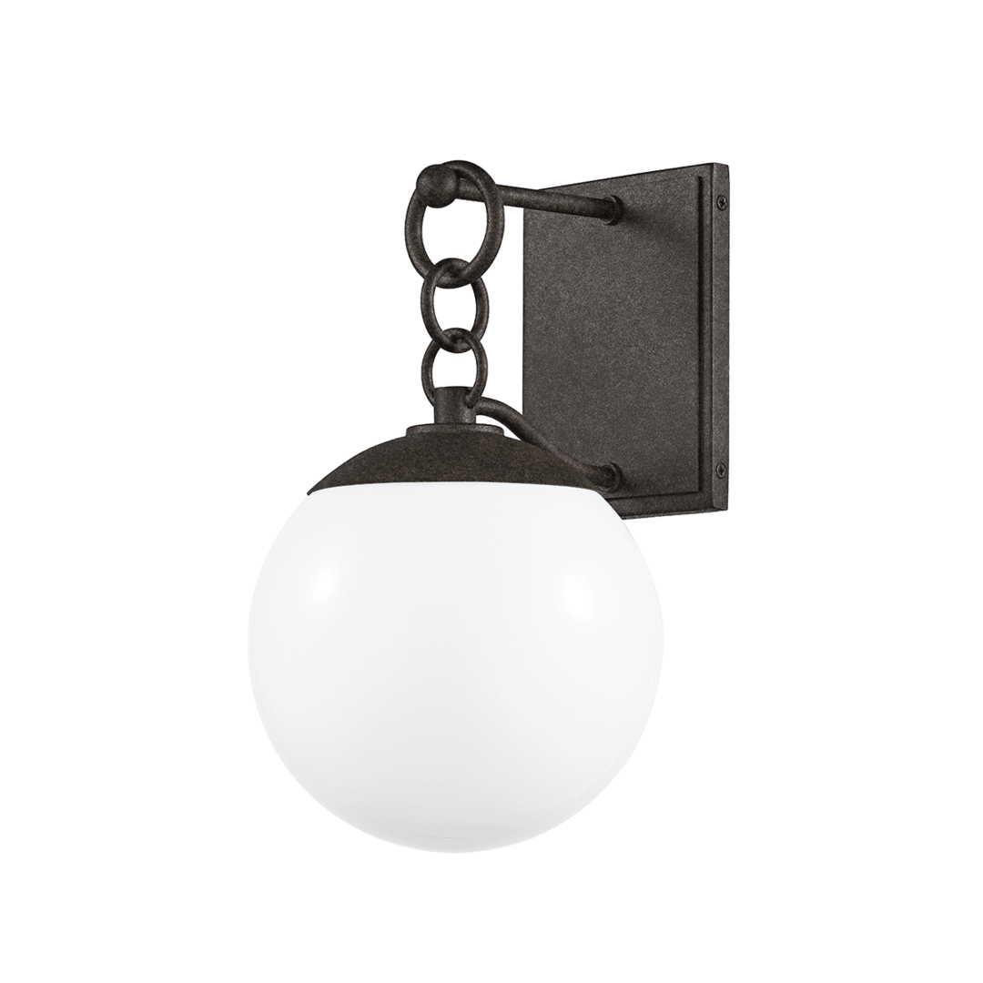 French Iron with White Glass Globe Outdoor Wall Sconce - LV LIGHTING