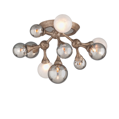 Vienna Bronze Arms with Smoked and Frosted White Glass Shade Flush Mount