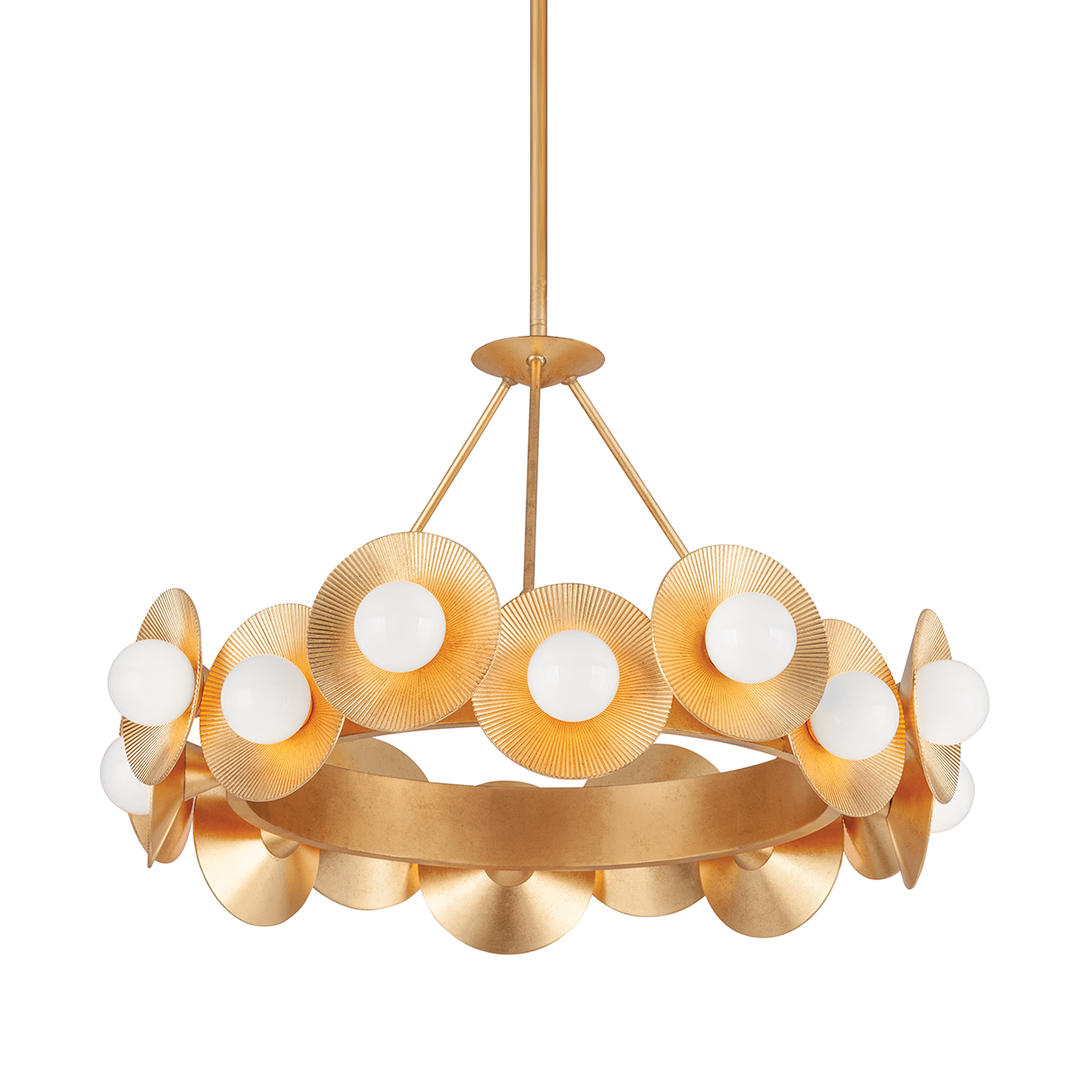 Vintage Gold Leaf with Opal Glossy Glass Shade Chandelier