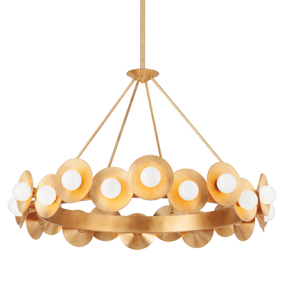 Vintage Gold Leaf with Opal Glossy Glass Shade Chandelier