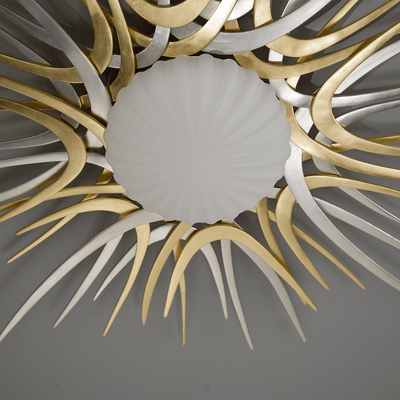 Gold and Silver Leaf Sun Burst Frame with Satin Opal Glass Shade Flush Mount - LV LIGHTING