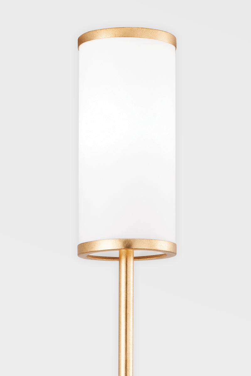 Vintage Gold Leaf Rod with Opal Etched Glass Shade Wall Sconce