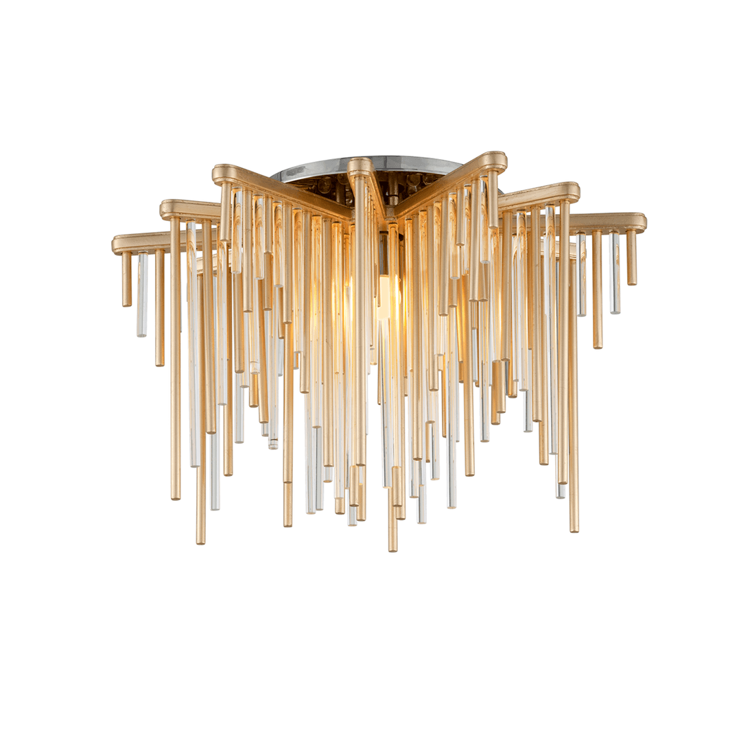 Gold Leaf and Clear Glass Rods Flush Mount - LV LIGHTING