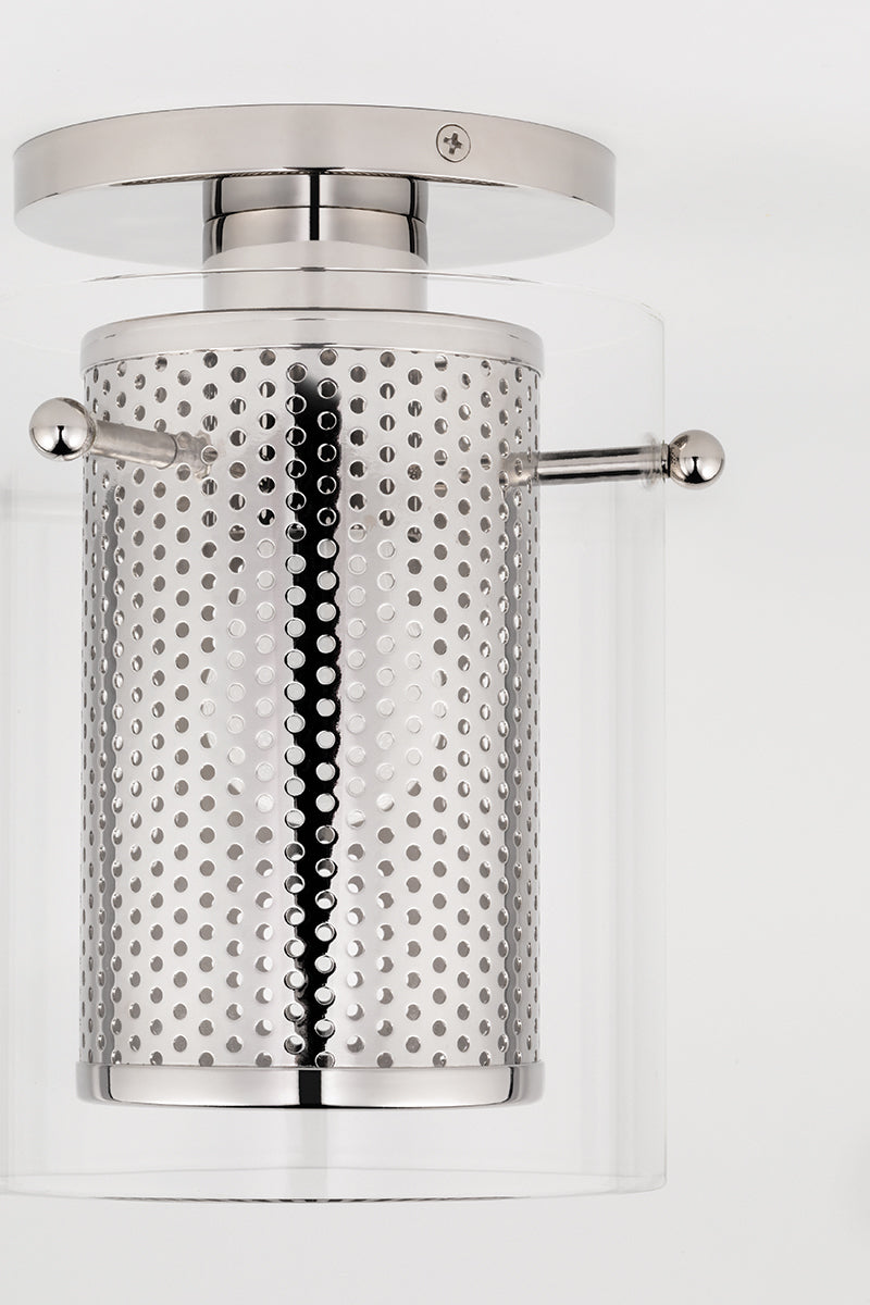 Steel Mesh with Clear Glass Shade Flush Mount