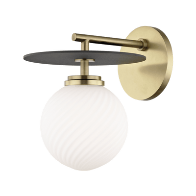 Aged Brass and Black Arm and Plate with White Glass Globe Shade Wall Sconce - LV LIGHTING