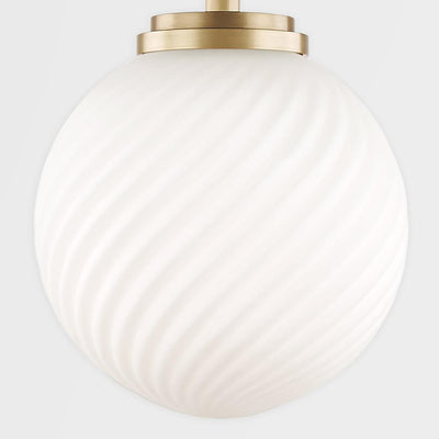 Aged Brass and Black Arm and Plate with White Glass Globe Shade Flush Mount - LV LIGHTING