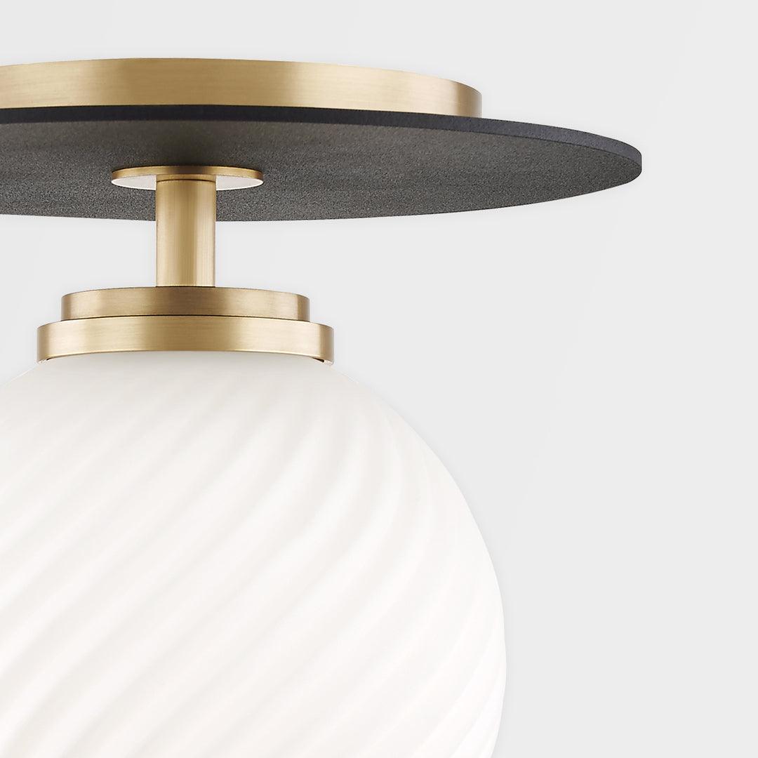 Aged Brass and Black Arm and Plate with White Glass Globe Shade Flush Mount - LV LIGHTING