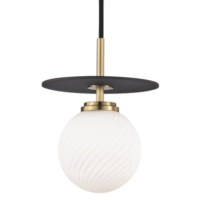 Aged Brass and Black Rod and Plate with White Glass Globe Sha - LV LIGHTING
