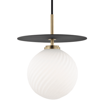 Aged Brass and Black Rod and Plate with White Glass Globe Sha - LV LIGHTING