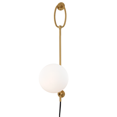 Steel Hanging Rod with Opal Etched Glass Globe Shade Plug In Wall Sconce