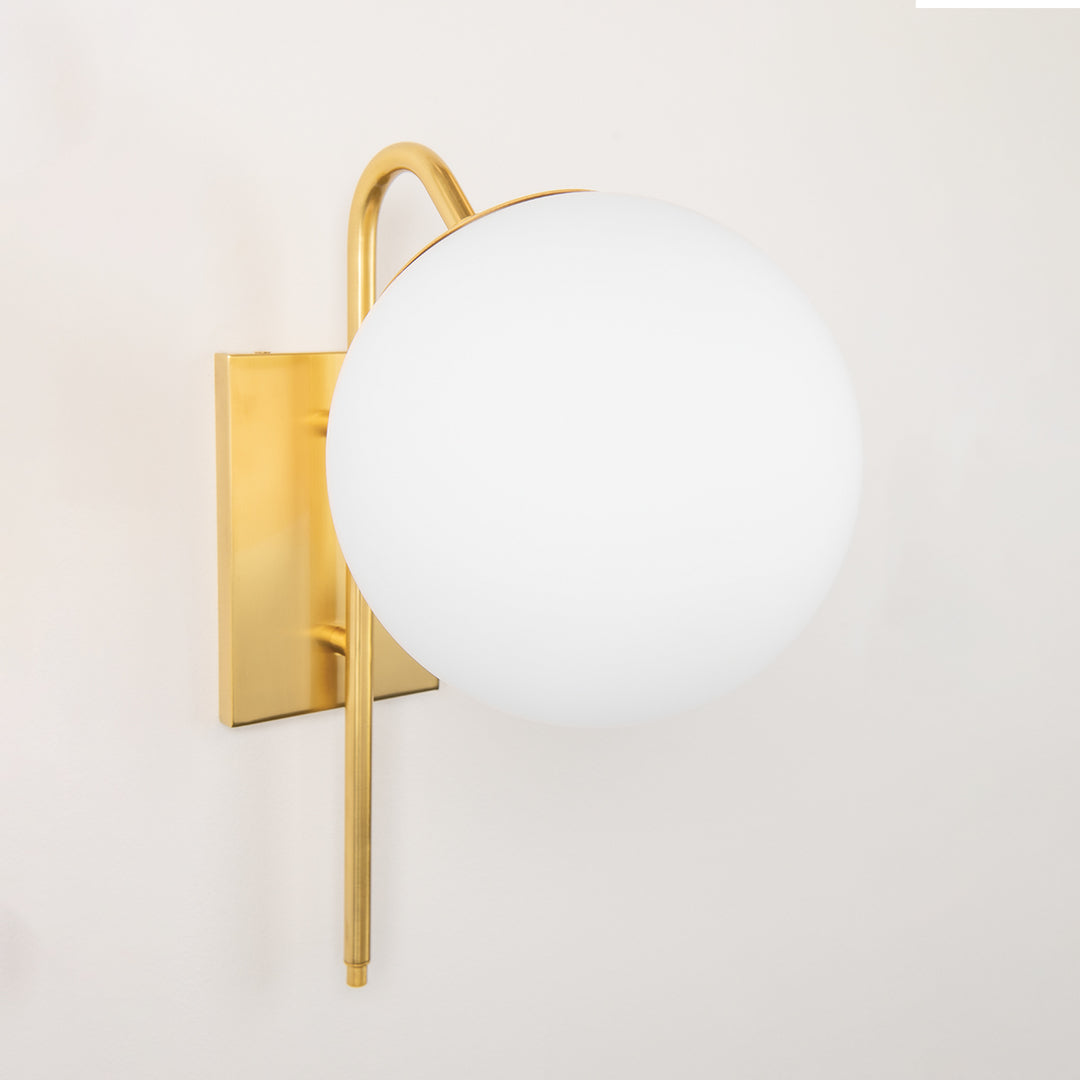 Steel Curve Arm with Opal Glass Globe Wall Sconce