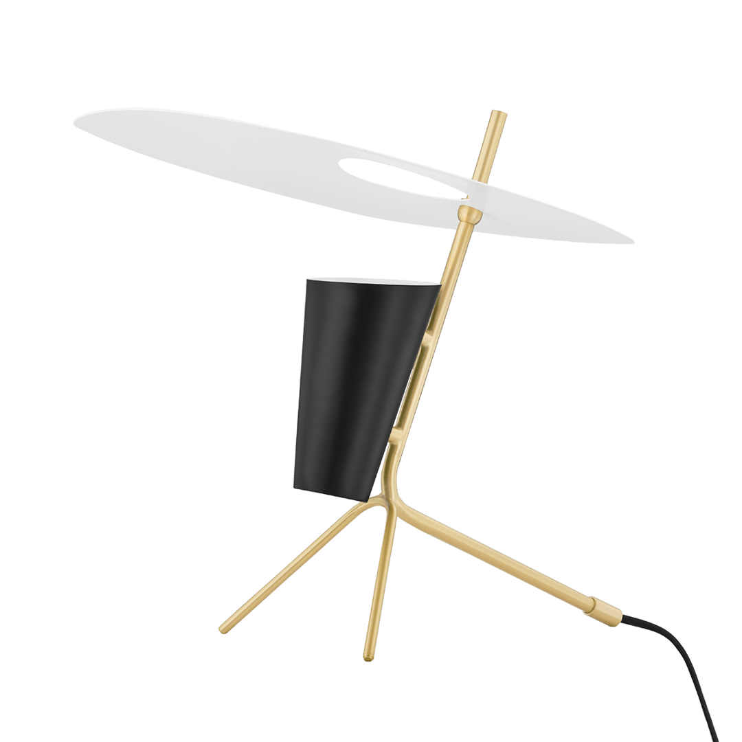 Aged Brass Arm with Conical Frame and White Diffuser Table Lamp - LV LIGHTING