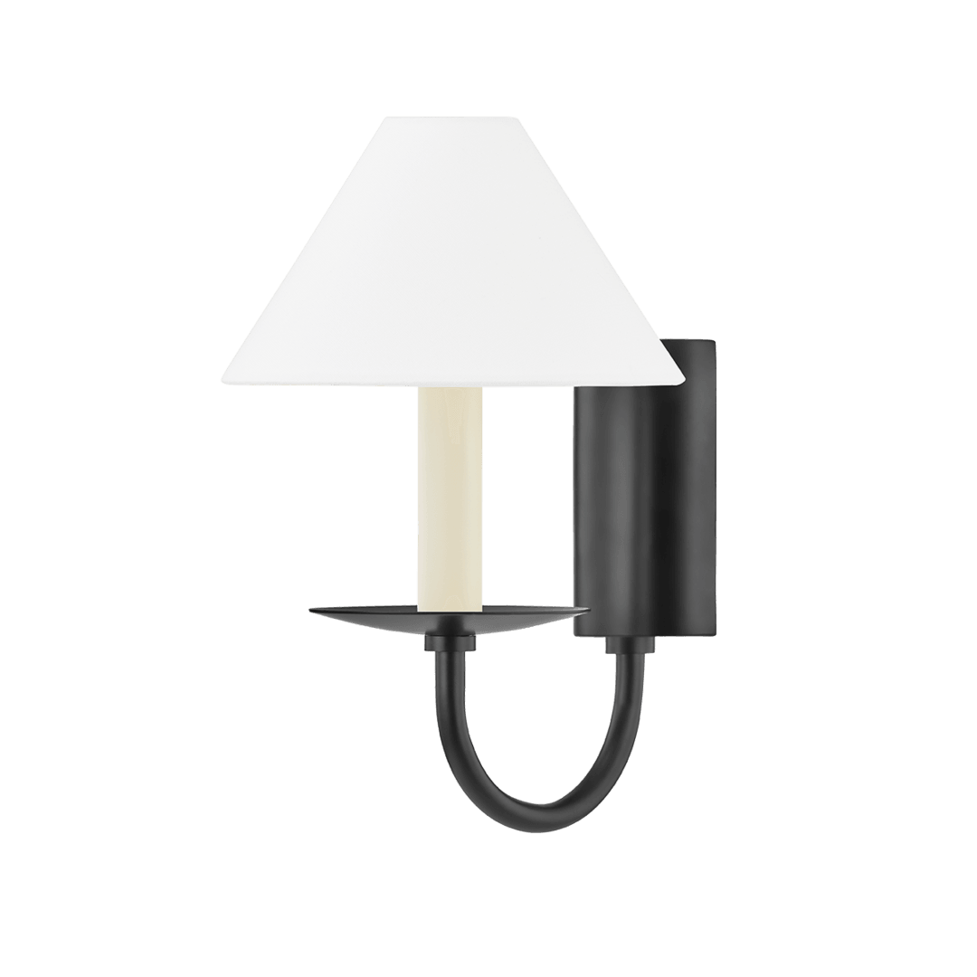 Steel Arch Arm with Conical Belgian Linen Shade Wall Sconce - LV LIGHTING