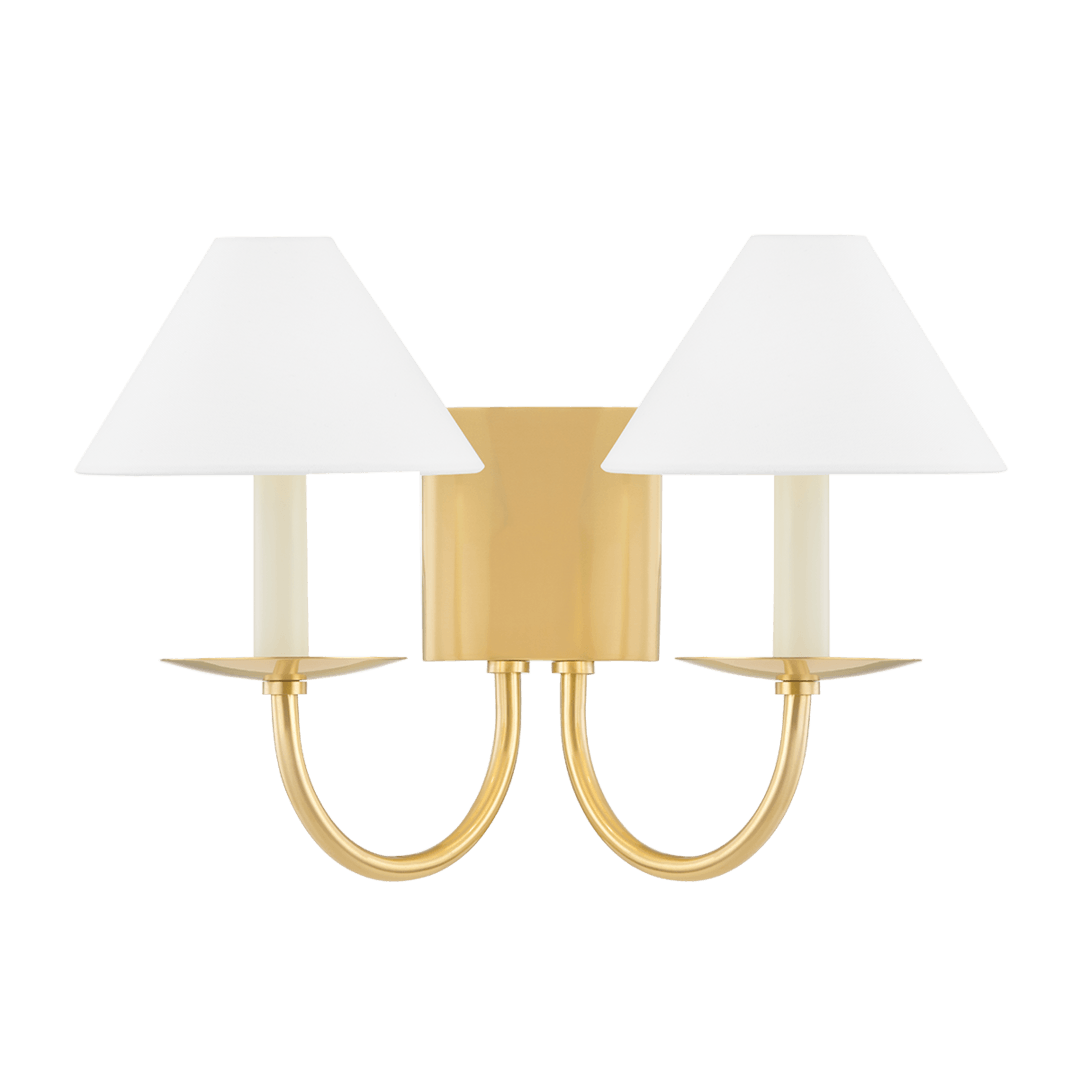 Steel Arch Arm with Conical Belgian Linen Shade 2 Light Wall Sconce - LV LIGHTING