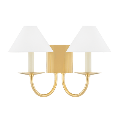 Steel Arch Arm with Conical Belgian Linen Shade 2 Light Wall Sconce - LV LIGHTING