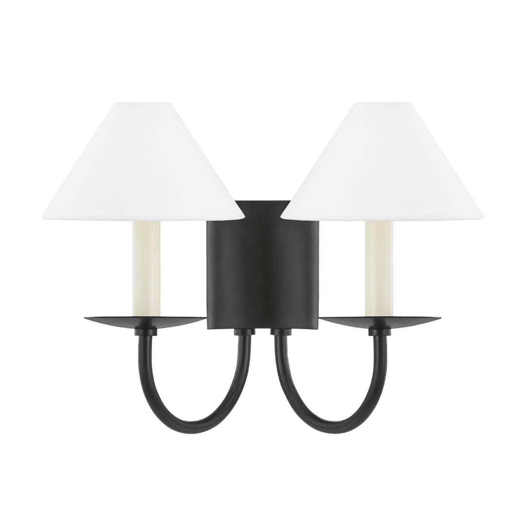 Steel Arch Arm with Conical Belgian Linen Shade 2 Light Wall Sconce - LV LIGHTING