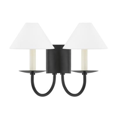 Steel Arch Arm with Conical Belgian Linen Shade 2 Light Wall Sconce - LV LIGHTING