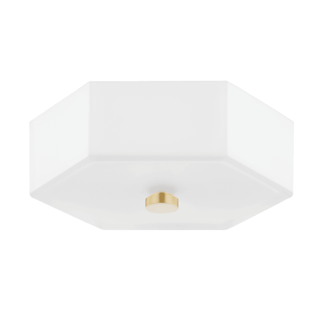 Aged Brass Or Polished Nickel Hexagon Frosted Glass Shade Flush Mount - LV LIGHTING