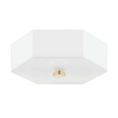 Aged Brass Or Polished Nickel Hexagon Frosted Glass Shade Flush Mount - LV LIGHTING